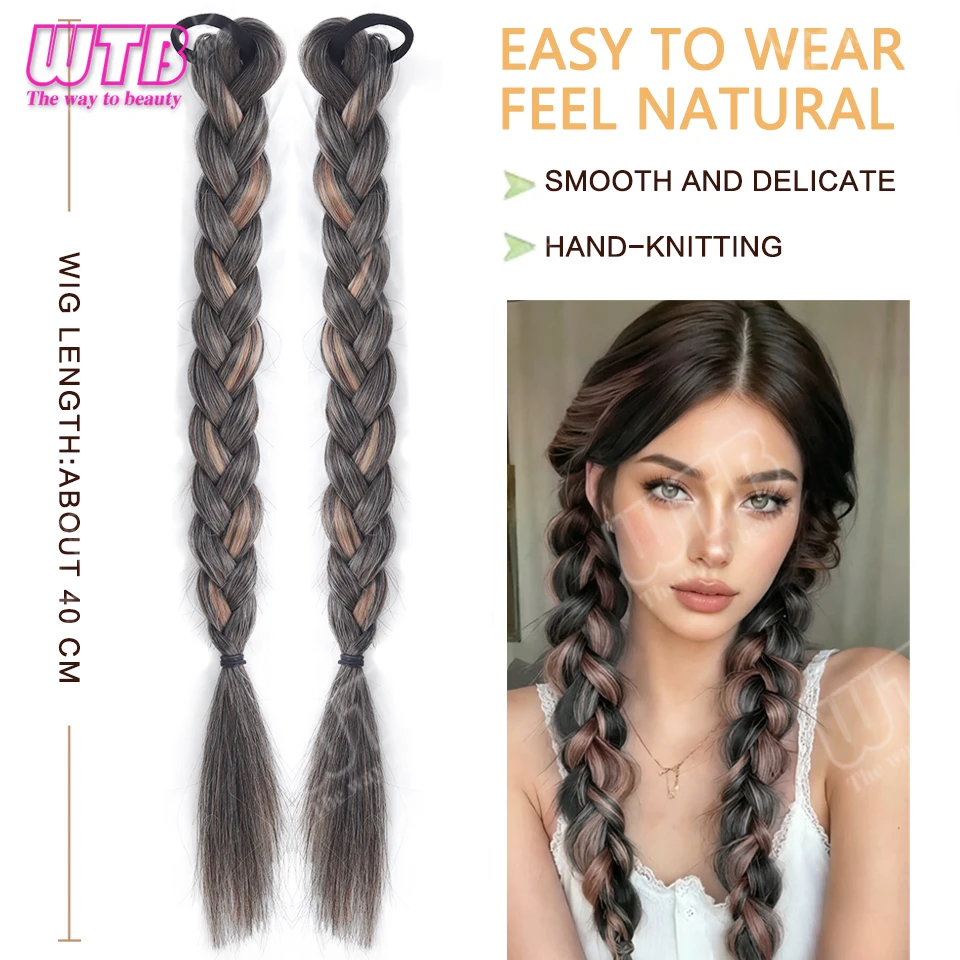 2pcs Highlighted Braided Synthetic Wigs Elastic Ties Braided Ponytail Wigs Suitable for Women's Everyday Wear Holidays and Proms