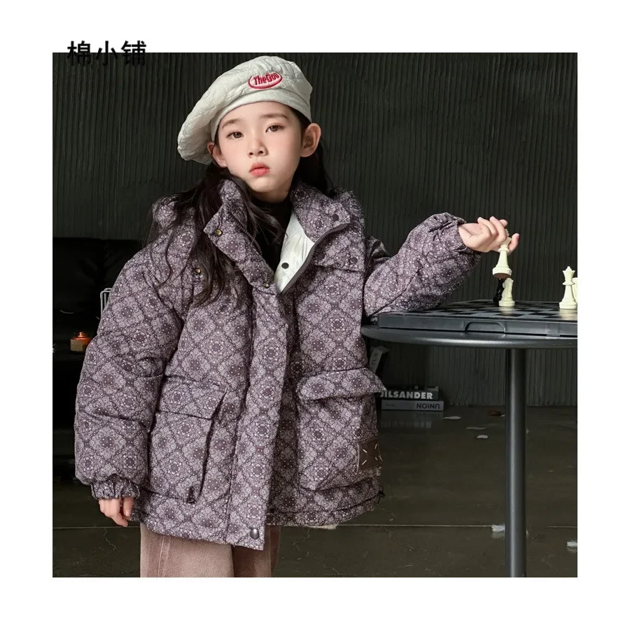 

Girls' down jacket 90 fleece 2024 winter new children's wear children printed with cashew flower down jacket