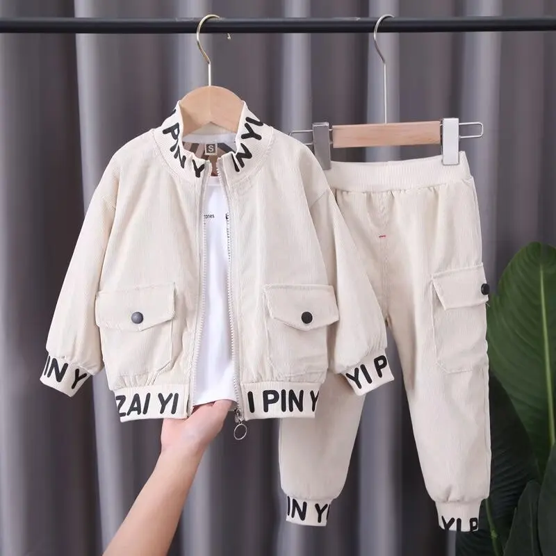 

Spring Autumn Boys Girls Clothing Set Long Sleeve Zipper Sweatshirt Coat+Trousers Striped Sport Suit 2Pcs Tracksuit