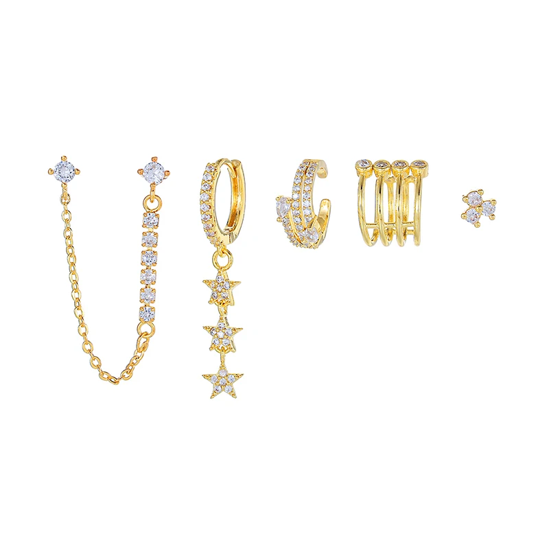 

Luxury CZ Zirconia Star Dangle Earrings for Women Gold Plated Chain Earrings Set Woman Piercing Fashion Jewelry Gift Accessory
