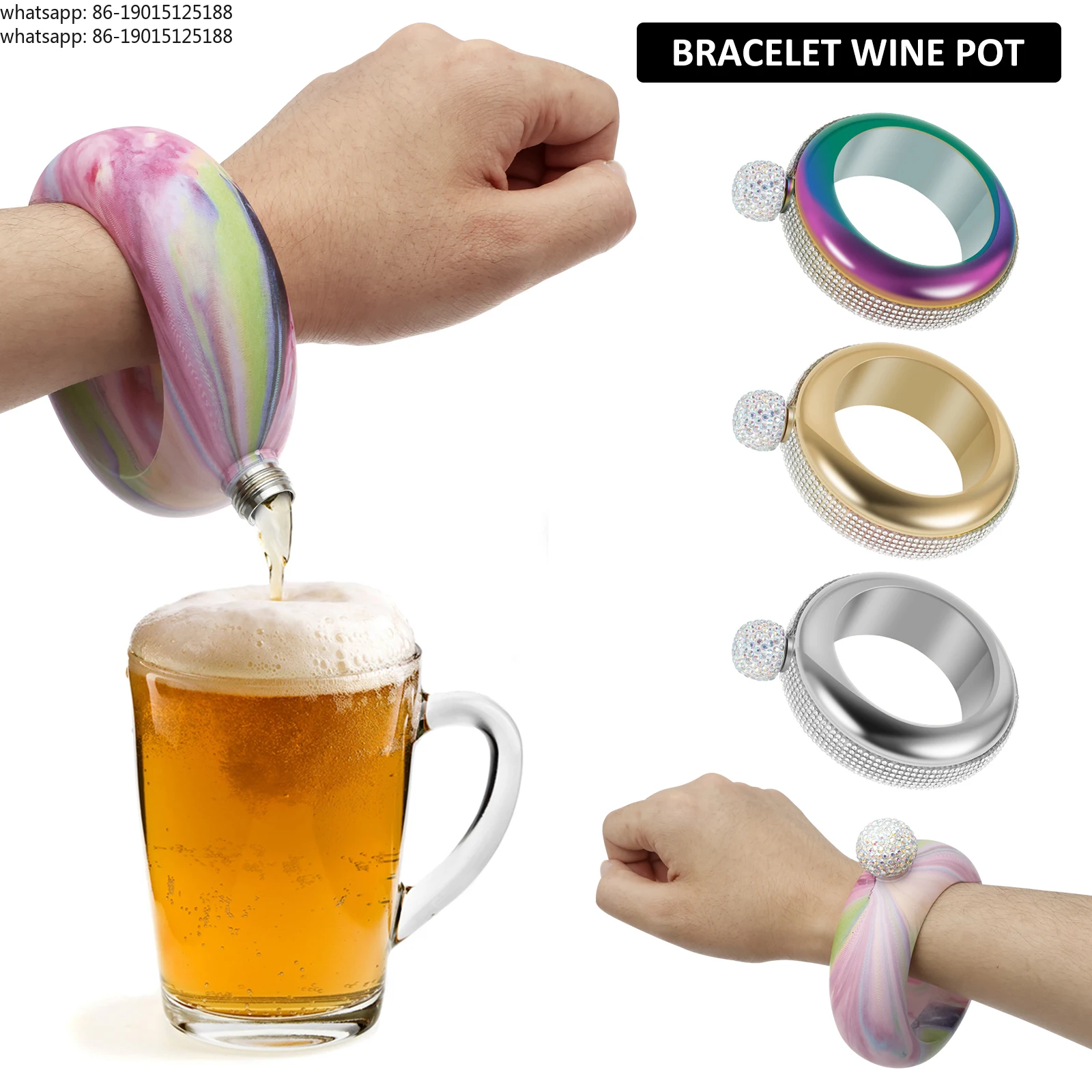 3.5Oz Colour Bangle Jug 100ml Stainless Steel Bracelet Flask Creative Design Wine Bottle for Women Girl Birthday Party Drinkware