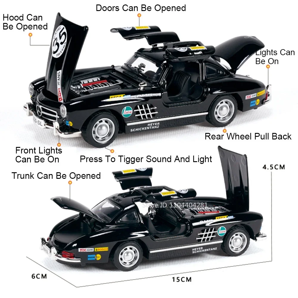 1:32 escala 300sl e300l brinquedos de liga fundida carros em miniatura portas abertas puxar para trás som luz ornamento veículos meninos presentes do festival