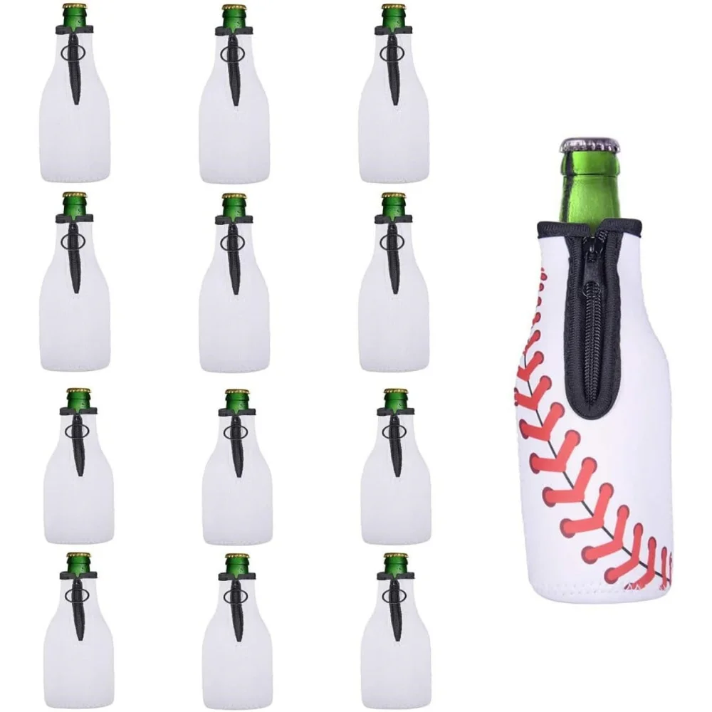 30 Pcs Sublimation Blank Beer Bottle Cooler Sleeves White Neoprene Sleeve with Zipper for Bottles for DIY Heat Transfer Print