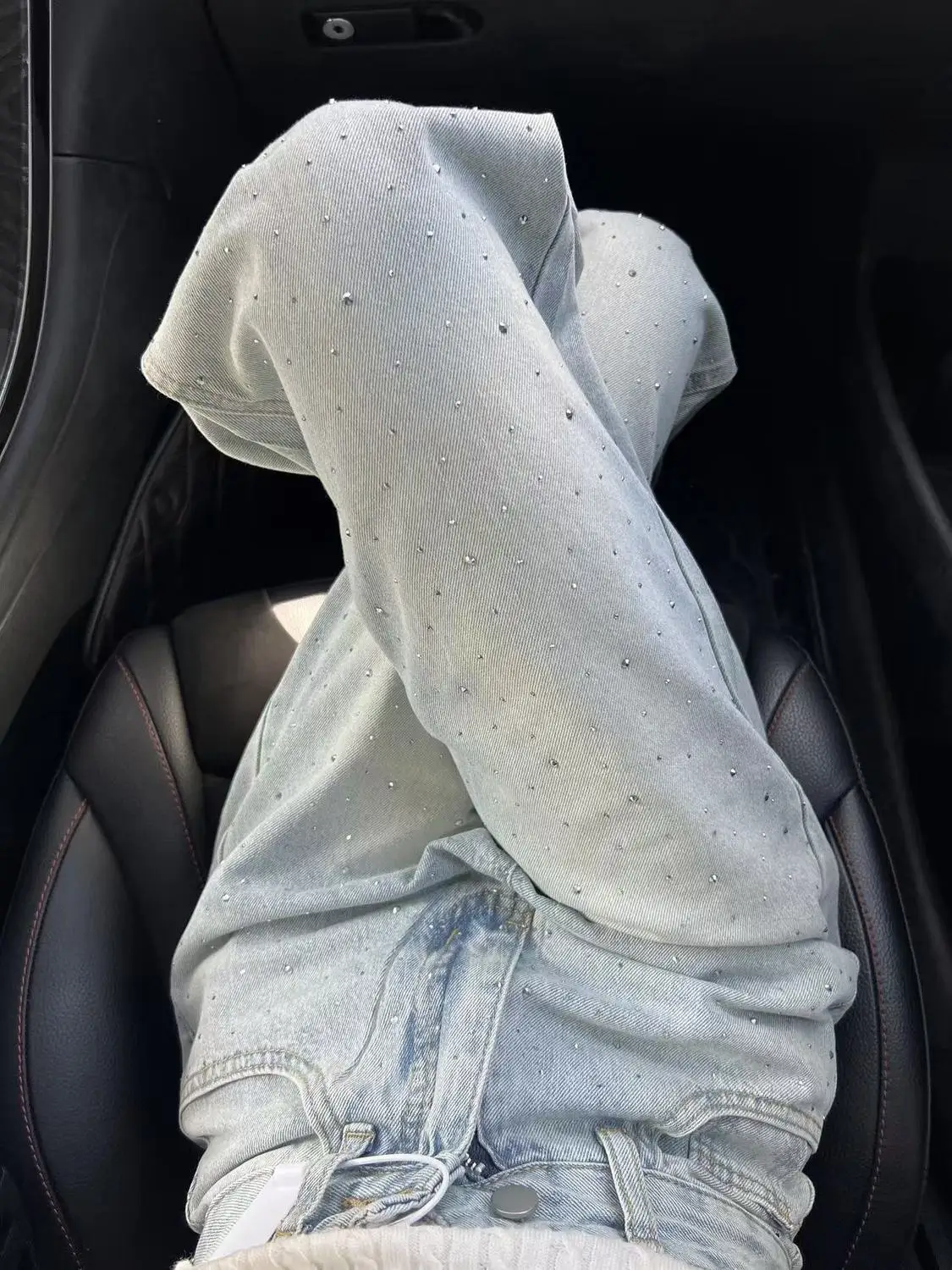 

Прямые джинсы с блестящими стразами для женщин, новая мода, свободные широкие брюки с высокой талией, уличная одежда, трендовые универсальные джинсовые брюки