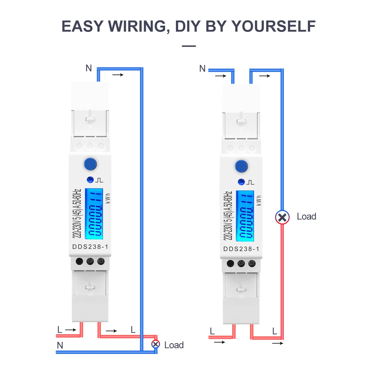 TOMZN 5(45)A 45A 220V 230V 50HZ 60HZ LCD display Single phase Din rail KWH Watt hour din-rail blue backlight energy meter