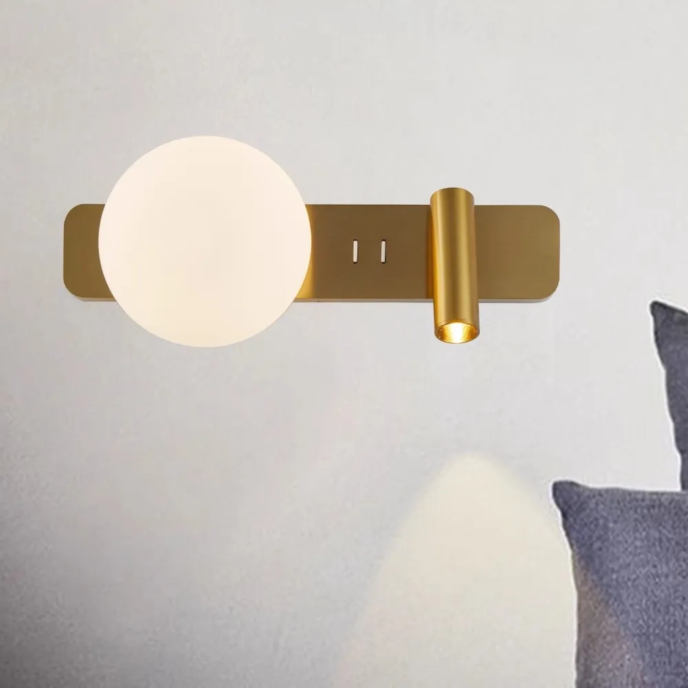 

8W COB LED Luxury Bedside Wall Lamp Fixture Ball Shape E14 Bulb Hotel Headboard Reading Light Dual Switch Bedroom Spotlight