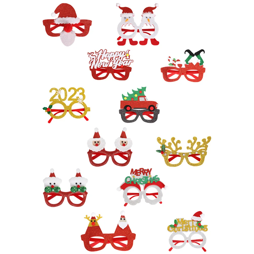 

12 Pcs Christmas Glasses Party Funny Photo Props Flash Non-woven Festive Child Costume Eyeglasses