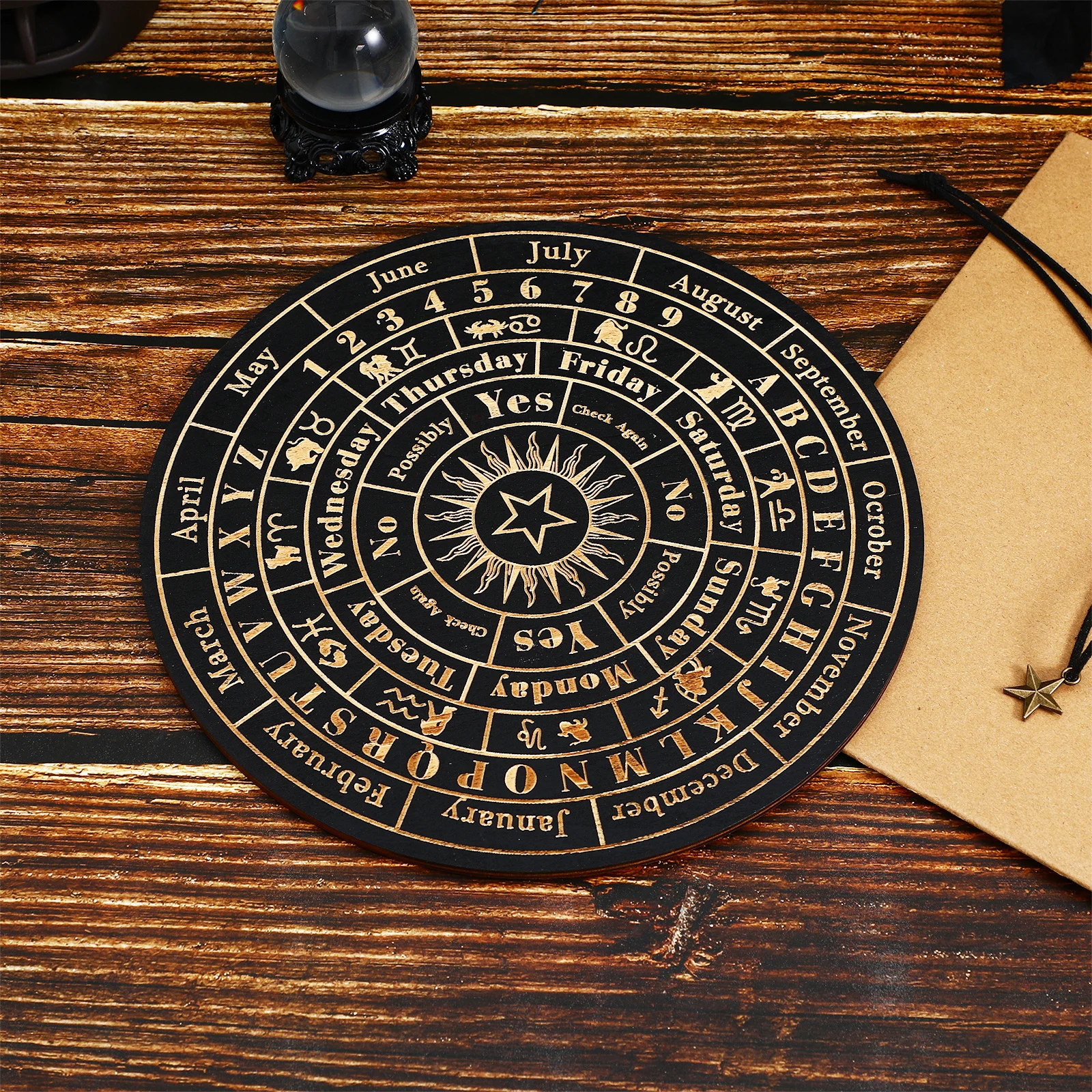 

Crystal Wooden Pendulum Board for Divination Months Letters Answers Dowsing Tool Witch Supply Decorative Accent