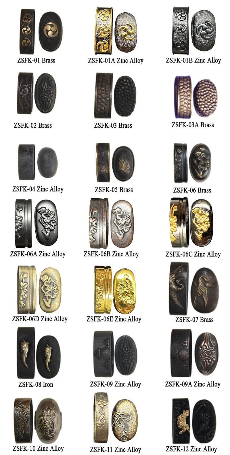 Metal Fuchi Kashira, Samurai Sword Accessories For Japanese Katana, Wakizashi, Tachi ,Tanto, Zina Alloy/Brass Material