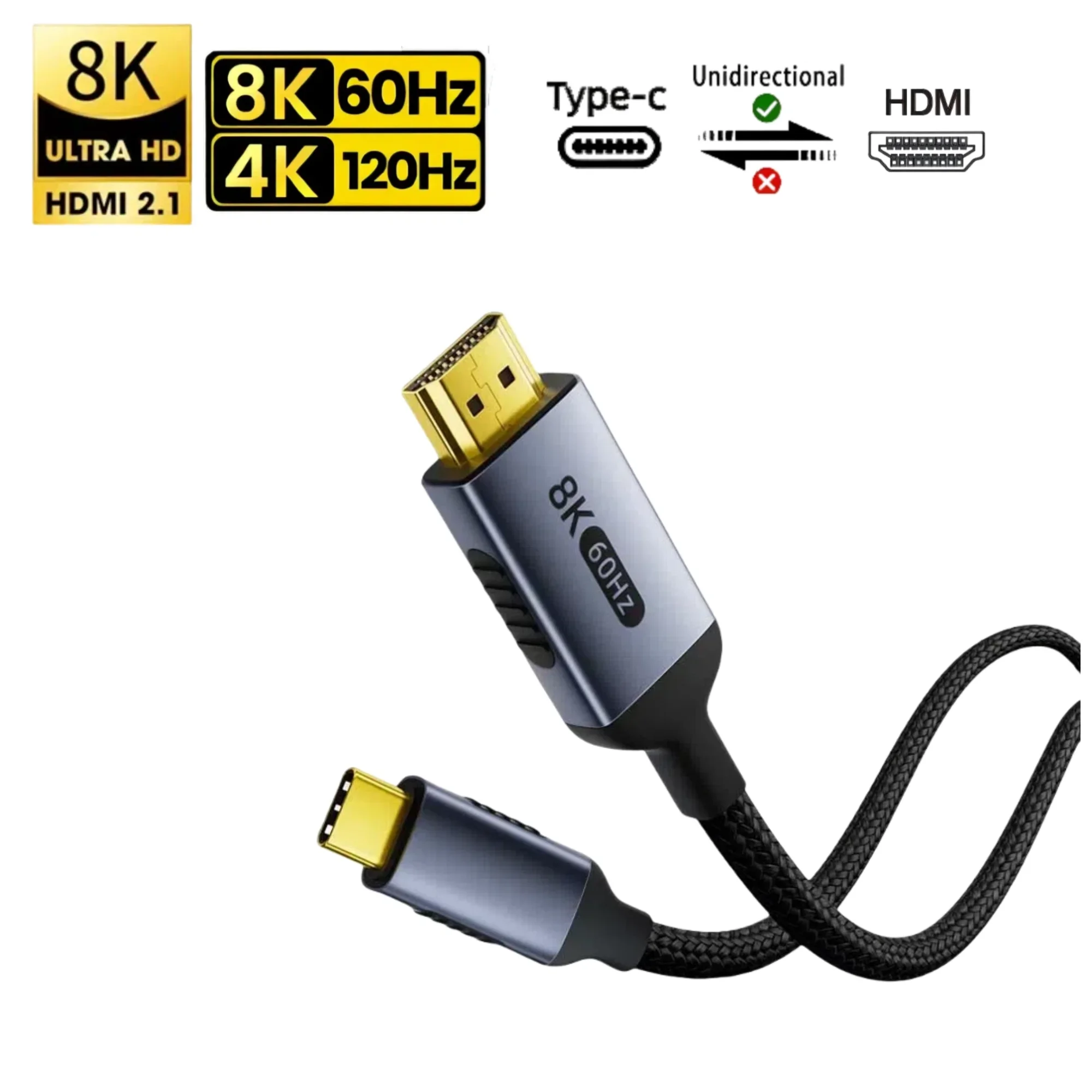 8K@60hz USB C auf HDMI Kabel Typ C auf HDMI 2.1 8K 4K@120hz 48Gbps HDR HDCP für Thunderbolt 4/3,iPhone 16/15 Pro Max Galaxy