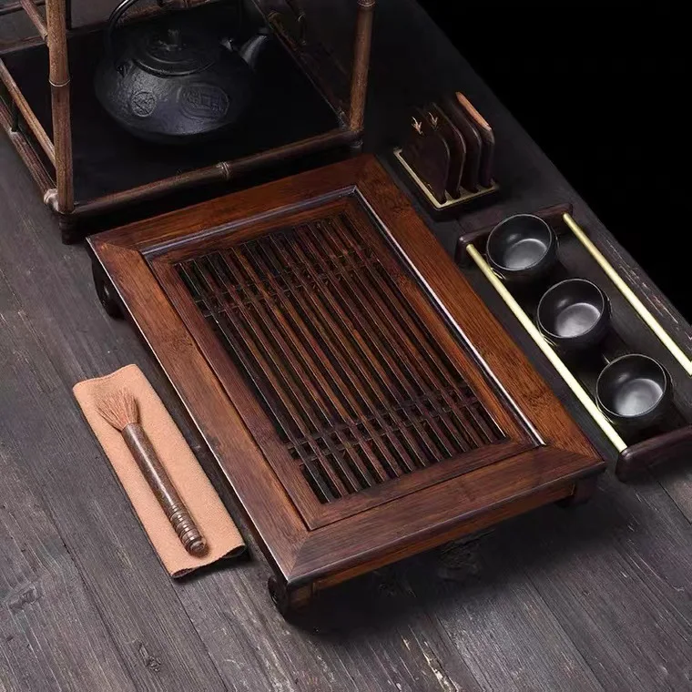 Wooden Tea Set with Water Storage Tray, Bamboo Dry Tea Rack, Office Drawer Type Tea Table