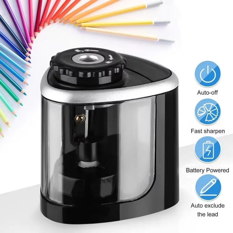 Electric Auto Pencil Sharpener With Helical Steel Blade Portable 6-8mm Pencil Cutter For Artists Kids Adults School Home Supply