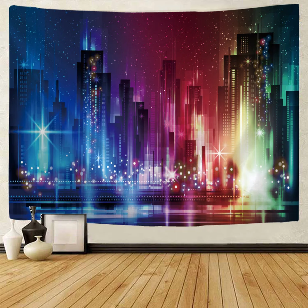 City Night View Art Print Tapestry Wall Hanging Hippie Bohemian Room Art Decoration Living Room Studio Background Fabric