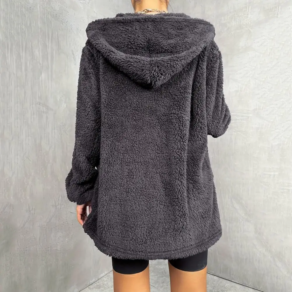 Women Plush Coat Women's Mid-length Hooded Cardigan Coat Casual Plush Outerwear with Lamb Wool Cashmere Loose Fit for Autumn