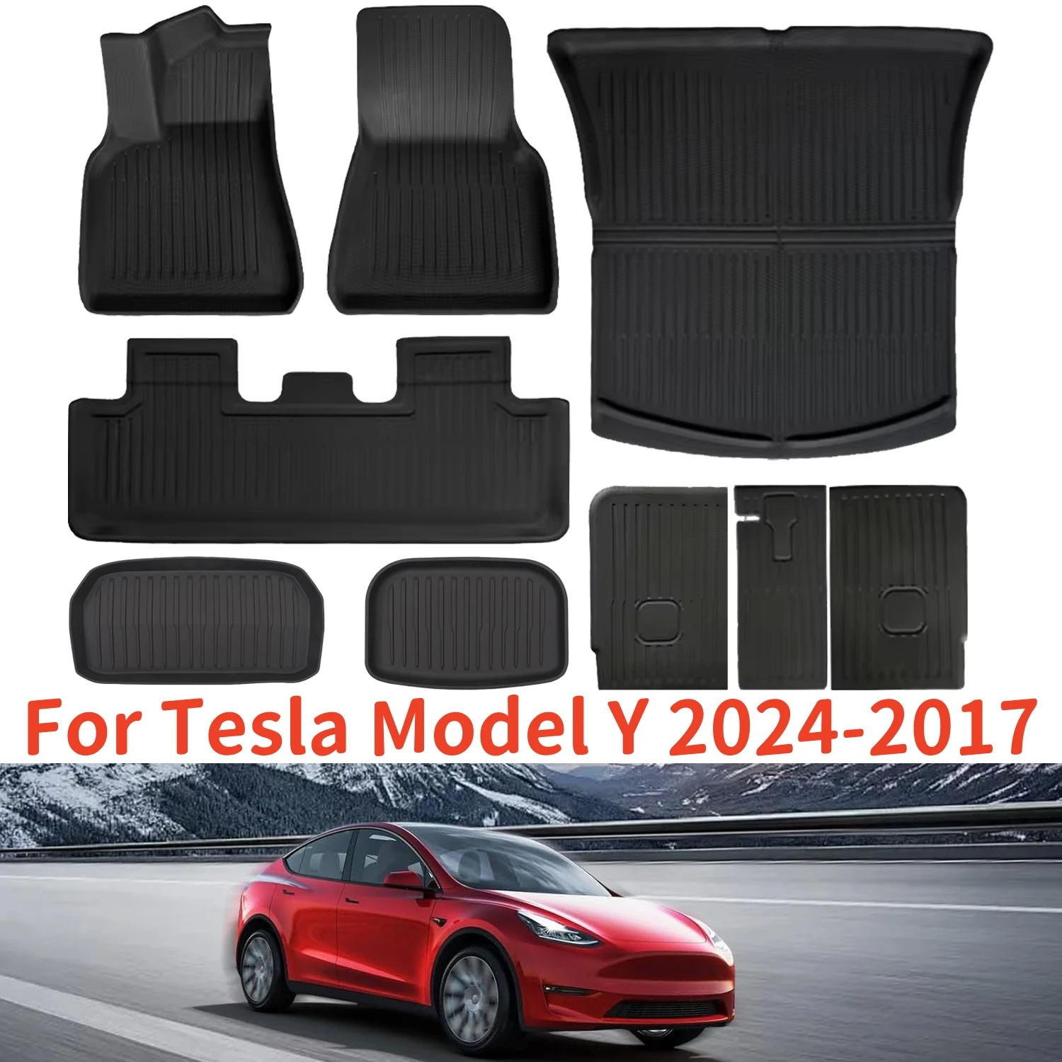 For Tesla Model Y 2017-2024 XPE Floor Mats & Cargo Liners. All Weather Trunk Floor Mat Waterproof Left & Right Hand Drive