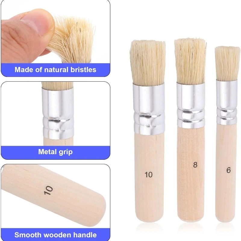 3Pcs Wooden Stencil Brushes, Template Paint Brushes For Wood Wall Model House, Acrylic Oil Watercolor Painting Card Making & DIY