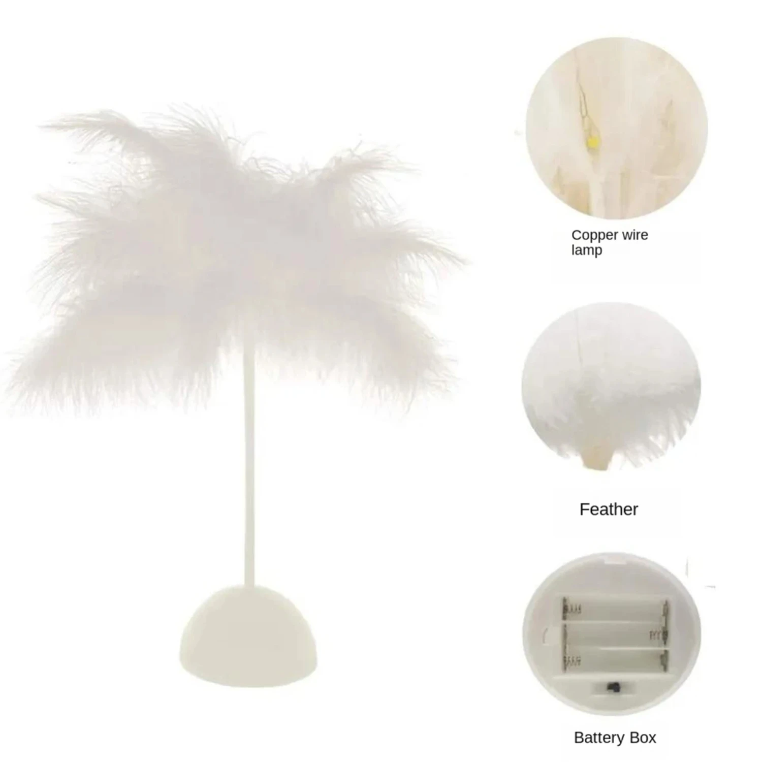 1PC Battery Power Led Night Light  Bedroom Wedding Decoration Feather Table Lamp With Smart Room Night Light