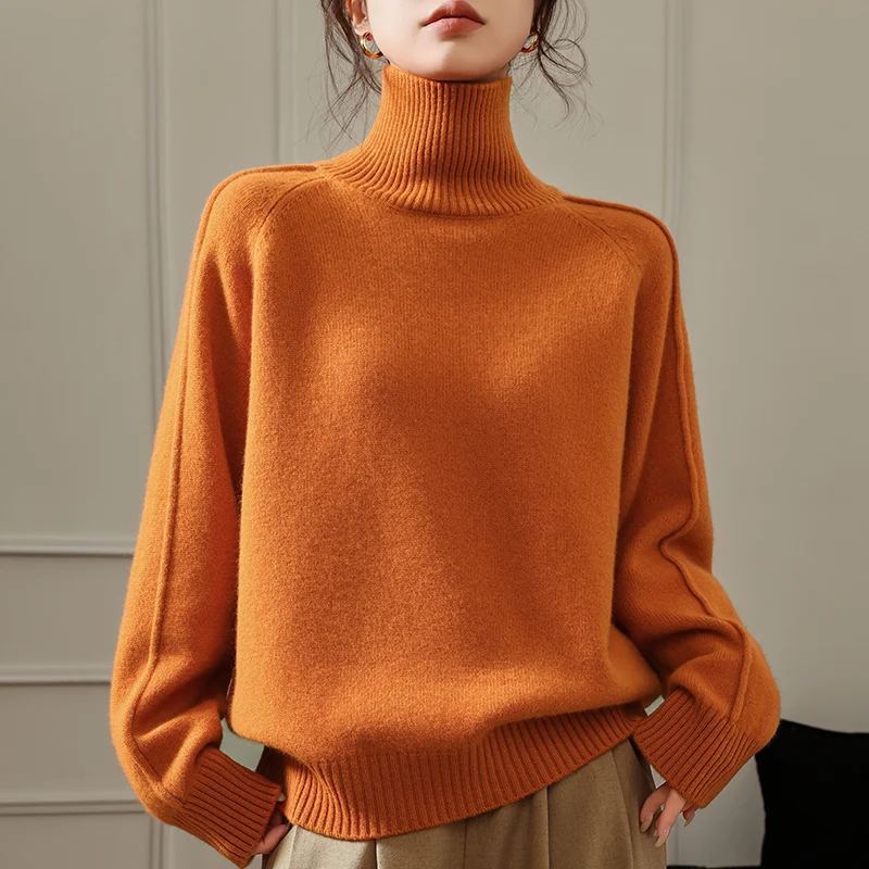 100% Wool Turtleneck Sweater Women's Loose Fit