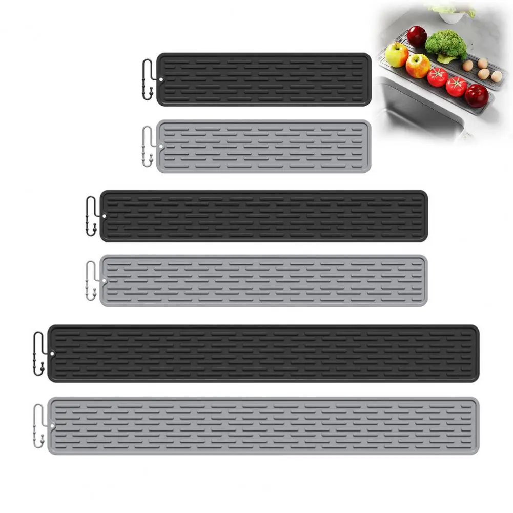 Built-in Drain Design Silicone Sink Mat Non-Slip Fast Drainage Dish Drying Tray Drip-Free Heat Resistant Water Drip Catcher