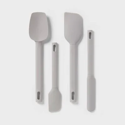 4pc Variety Spatula Set Gray 4pc variety spatula set Includes spatula, mini spatula, spoonula and spreader Made from silicone in gray Dishwasher safe
