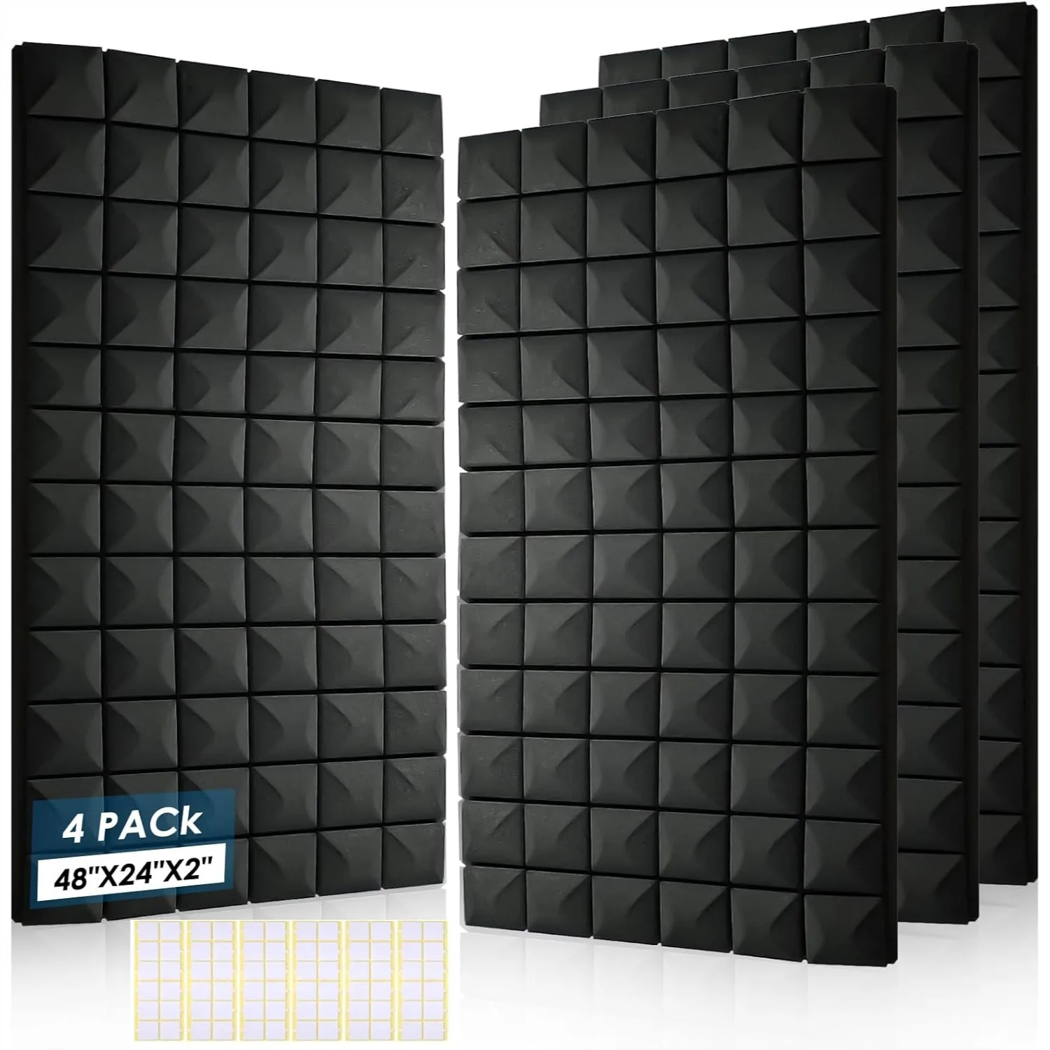 

Acoustic Panels 48x24x2 Inch Sound Absorbing Foam Wedge Tiles for Home Office Studio Echo Reduction Noise Dampening Black 4 Pack