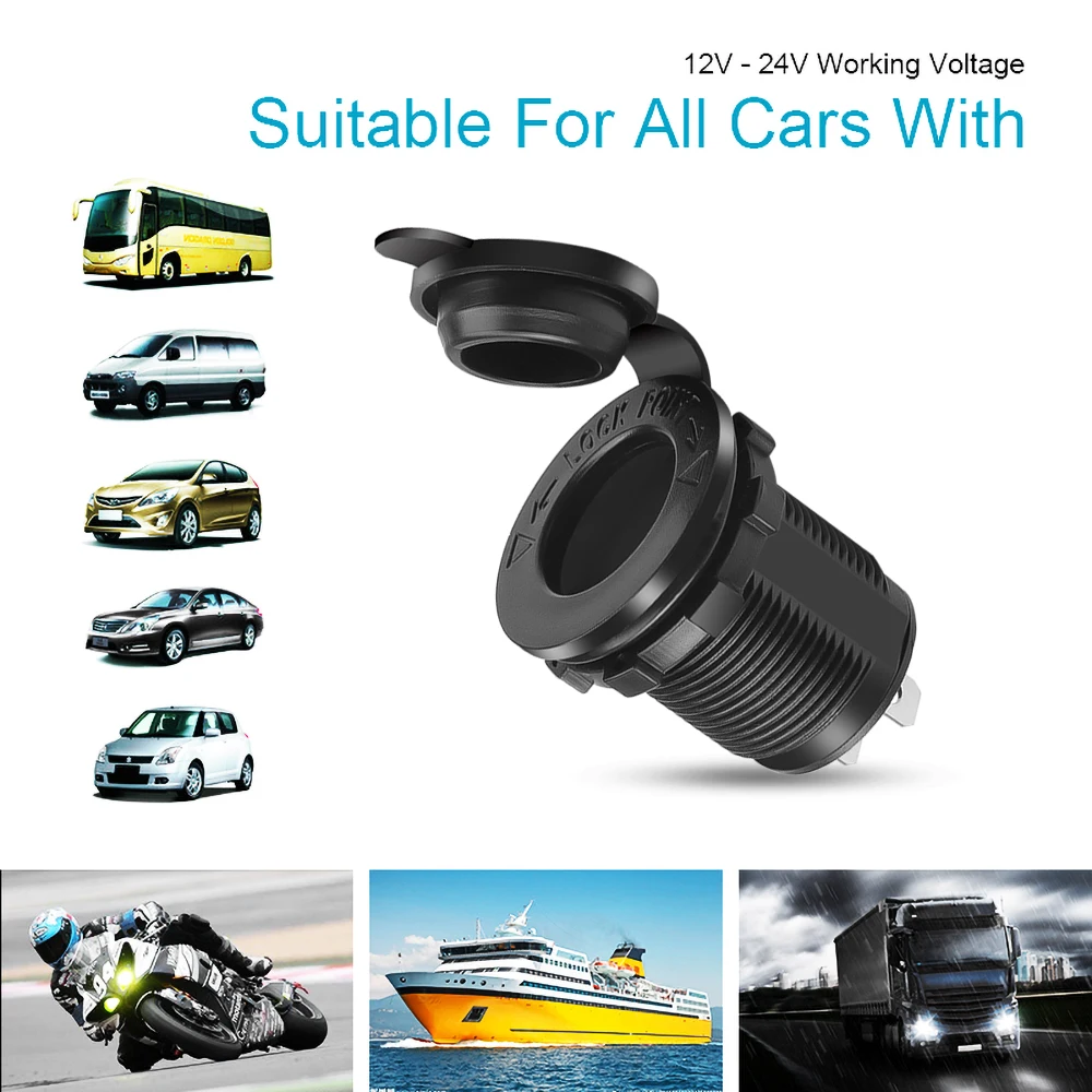 12V Phone Charger Connector Waterproof Car Cigarette Lighter Socket Auto Boat Motorcycle Tractor Power Outlet Socket Receptacle