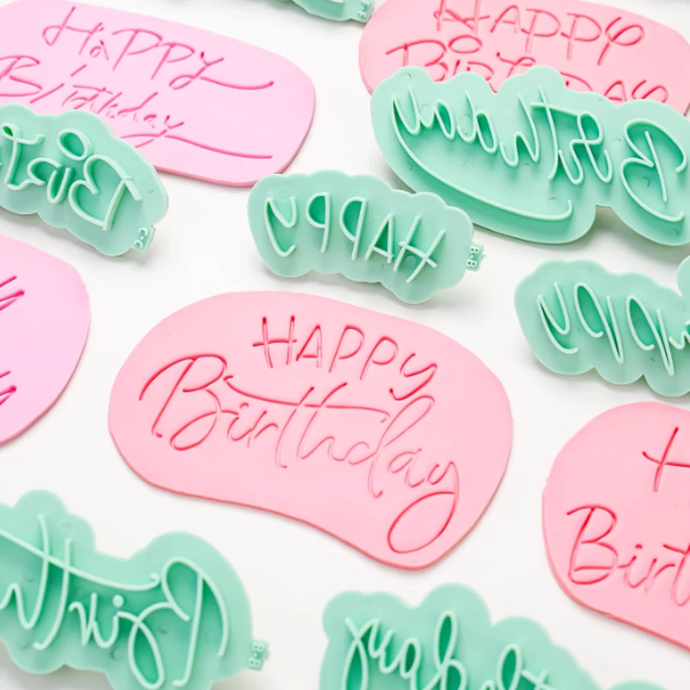 New Pattern Cake Decoration Stamps Set 5pcs Happy And 5pcs Birthday Fondant Stamp Handwritten Letters Embosser