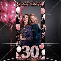 Sweet Glitter 18 30 40 50 Rose Gold Happy Birthday Photo Booth Props Photo Frame Women Birthday Party Background Photo Frame