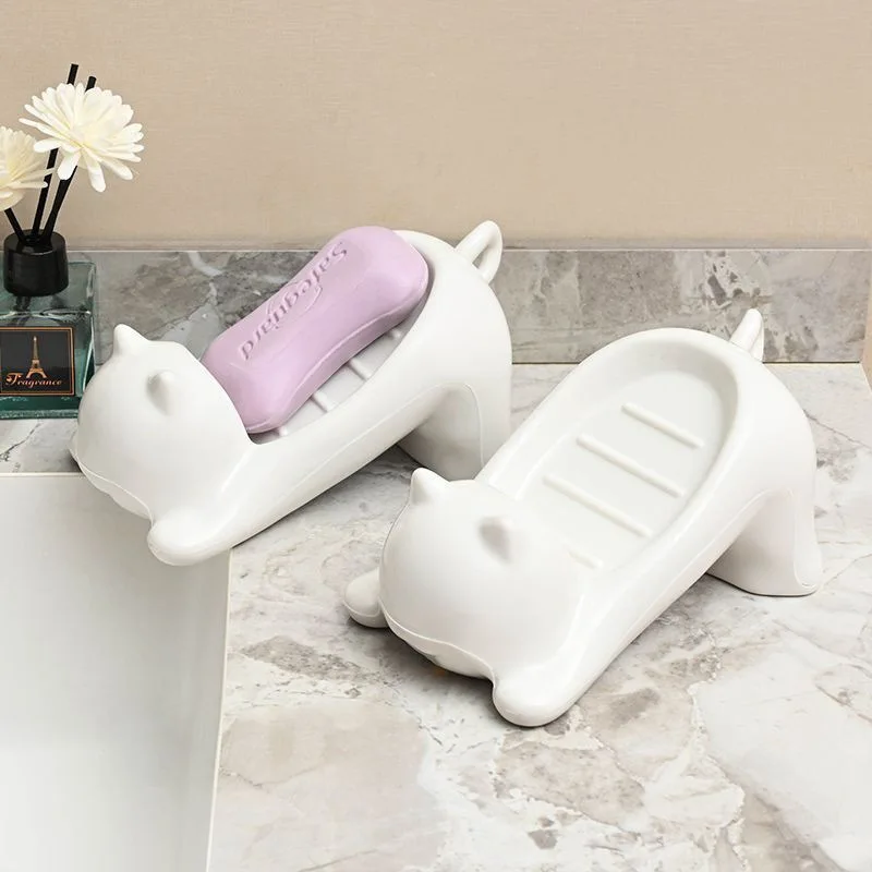 Cat Shape Soap Box Cartoon Soap Dish Drainable Storage Holder Soap Container Storage Dish Household Bathroom Accessories