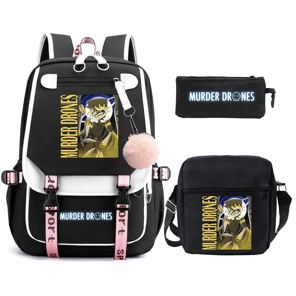3pcs Set Murder Drones Printed Backpacks Student Canvas Schoolbag Fashion Travel Rucksack High Quality College Students Bagpack