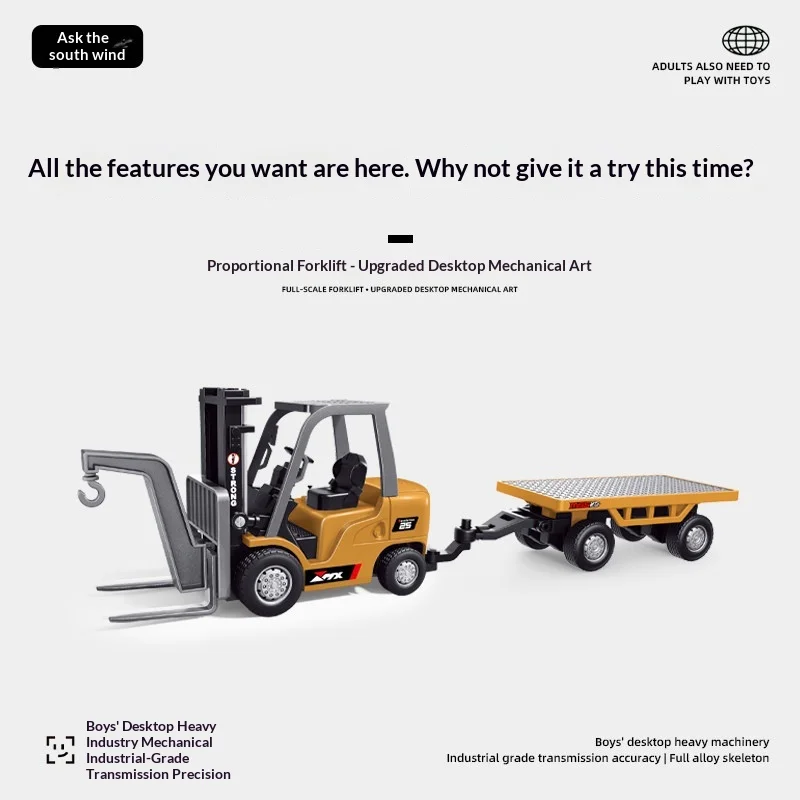 1:64 Scale Alloy Mini Remote Control Forklift 2.4g Bluetooth Full Proportional 15m Range Engineering Vehicle Boys Gift