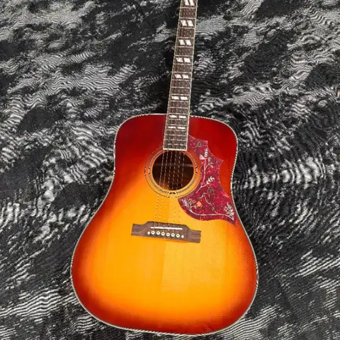 Free Shipping Sunset Color Hummingbird Series Acoustic Guitar Ebony Fingerboard Bone Nut 20 Frets for Live Performances