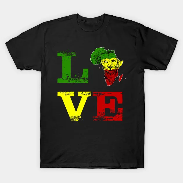 

Africa Map Lion Love font Printed Reggae Rasta T Shirt. Short Sleeve 100% Cotton Casual T-shirts Loose Top Size S-3XL