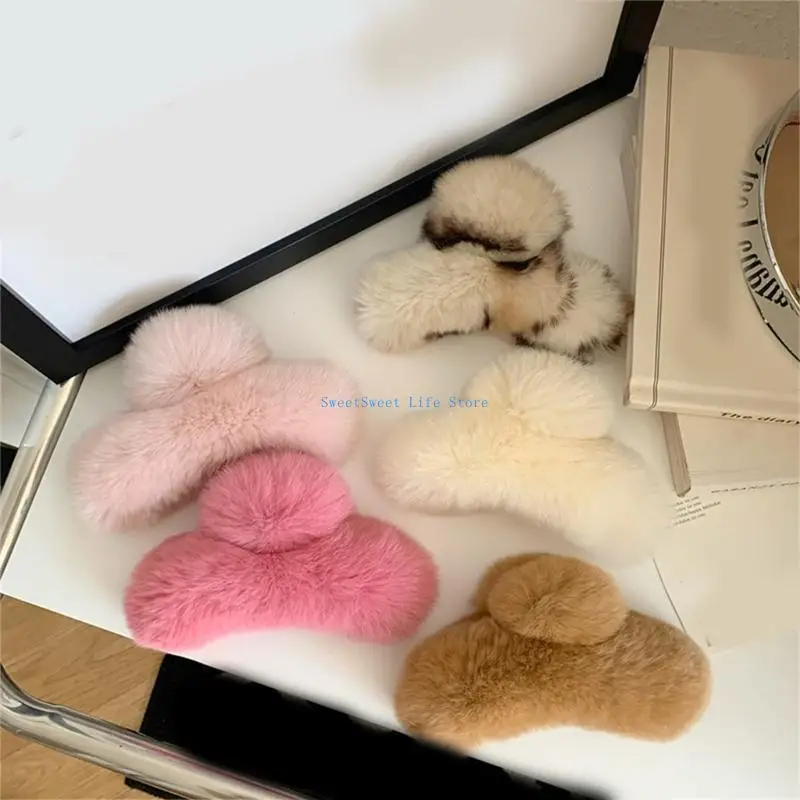 

D5QB Female Claw Clip Rabbit Fur Hair Clip Non-slip Barrette Head Accessory Lady Gift