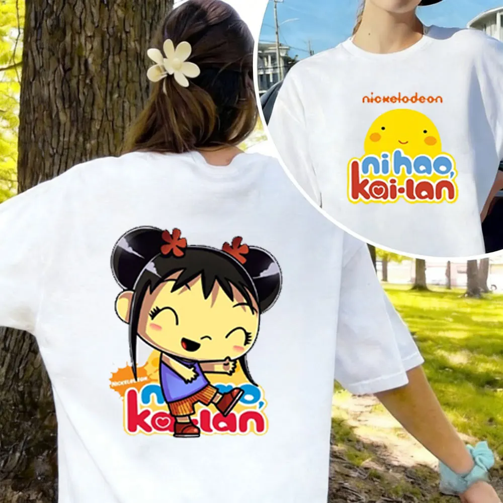 Camiseta con estampado de Ni Hao Kai-lan Kawaii para mujer, camiseta informal de manga corta de verano, ropa de calle Harajuku, camisetas para reuniones familiares