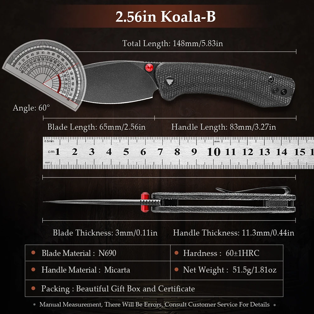 TRIVISA Koala-B Pocket Folding Knife for Men, EDC Camping Outdoor Hunting Fishing High Quality,High Hardness Utility Tool & Gift