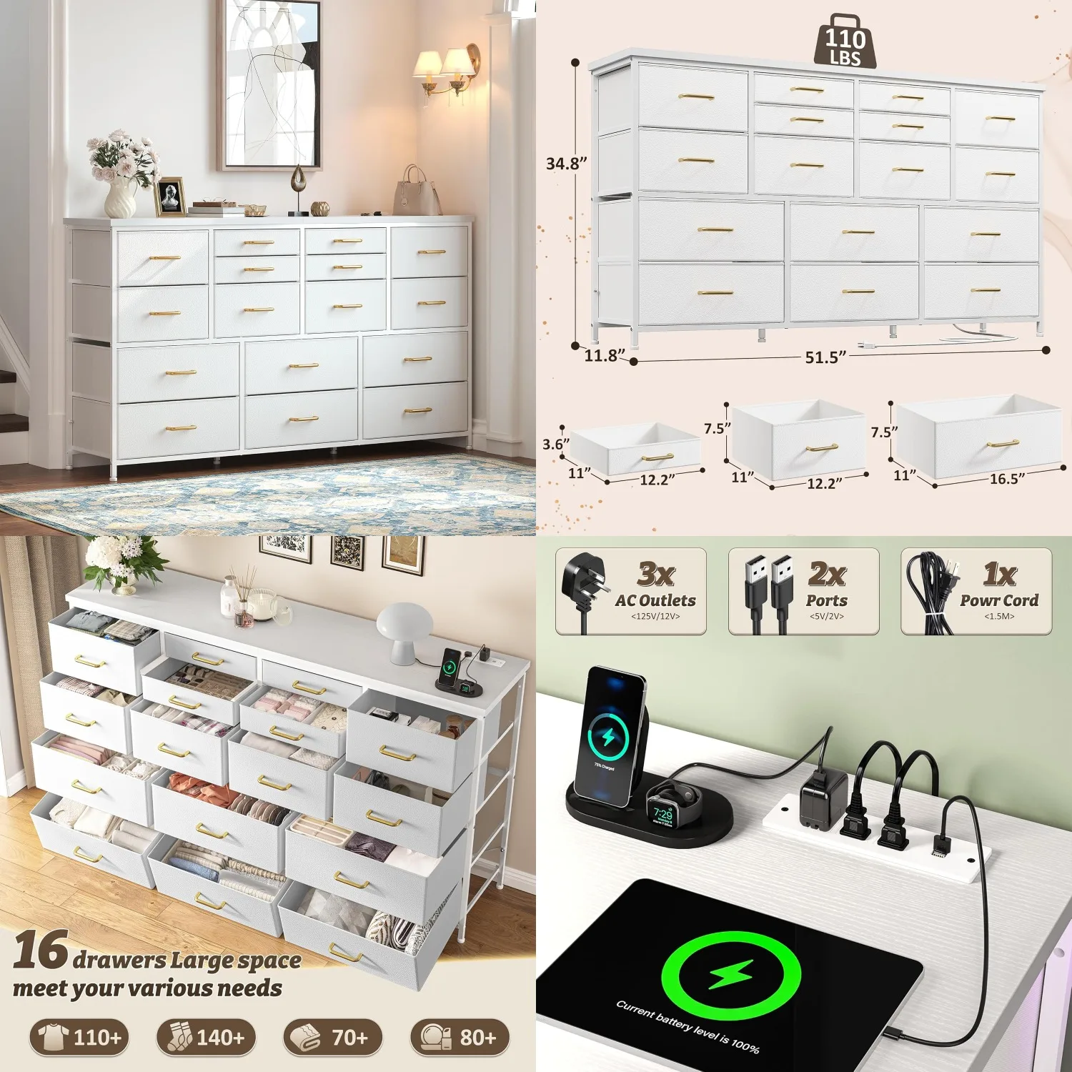 Dressser for Bedroom Dresser with 16 Drawers TV Stand for Bedroom for 60