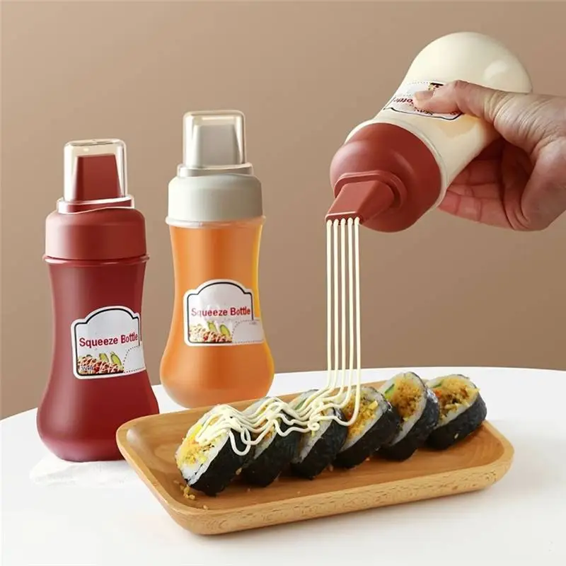A67K-Household Squeeze Sauce Bottle With Scale Salad Ketchup Seasoning Bottle Kitchen Seasoning Bottle Jam Squeeze Bottle