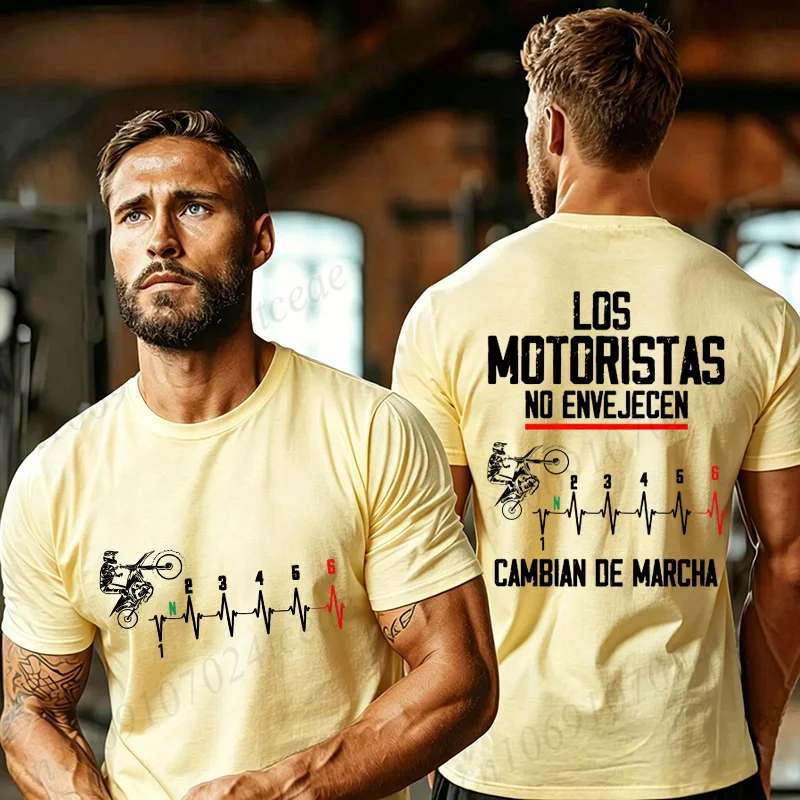 Spanish Motorcycle Biker Tshirt Los Motoristas No Envejecen Print Tee Dirt Bike Rider Birthday Gift for Men Women Street Tops