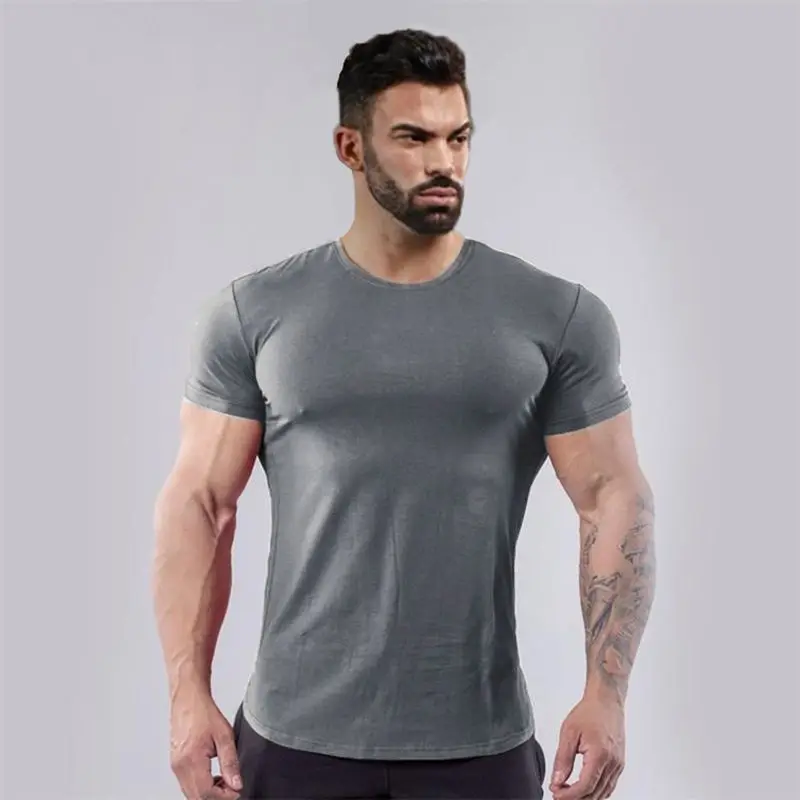 Summer Men's Oversize  Short Sleeve T-shirt for Gym Workout Stretchy Sweat-wicking Soft Crossfit Smooth T-shirts Male