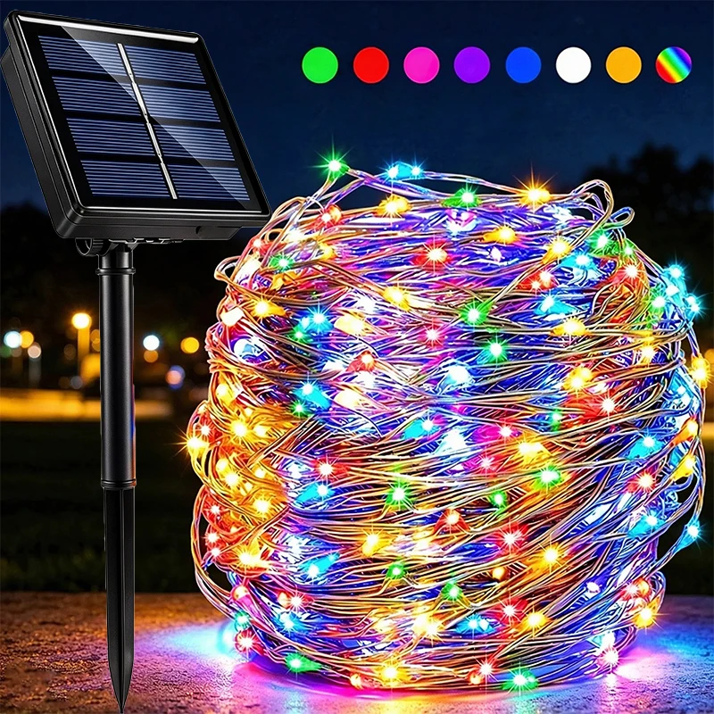 Solar Fairy Lights Outdoor Waterproof LED Halloween String Lights 8 Modes for Patio Backyard Garden Christmas Decorations