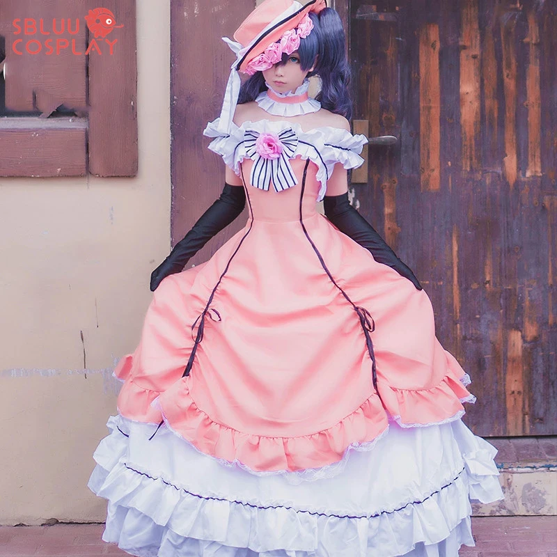 SBluuCosplay Anime Black Butler Ciel Phantomhive Lady Cosplay disfraces mujer moda vestido de fiesta elegante para Halloween con peluca