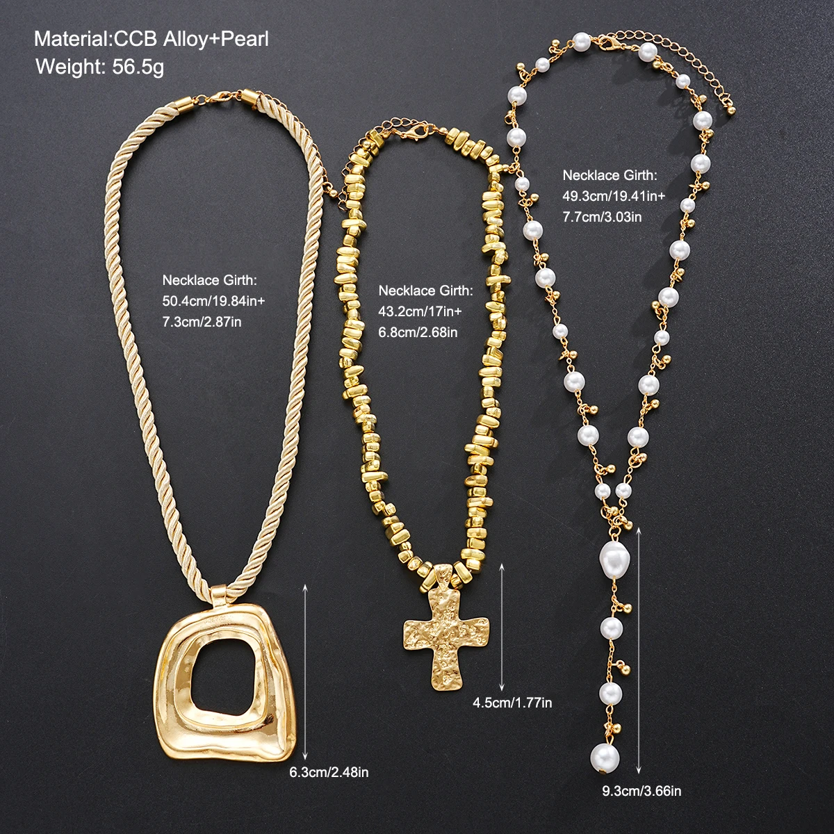 3 قطع مبالغ فيها غير النظامية الصليب قلادة قلادة مجموعة للنساء الأوروبية والأمريكية خمر حبات اللؤلؤ قلادة حزب مجوهرات #6