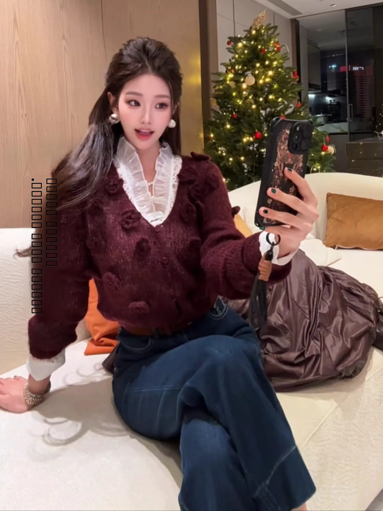 

Новый уникальный красивый свитер серии Dadada Miu с узором в виде роз, повседневный, вязаный, с длинными рукавами, теплый, женский, модный