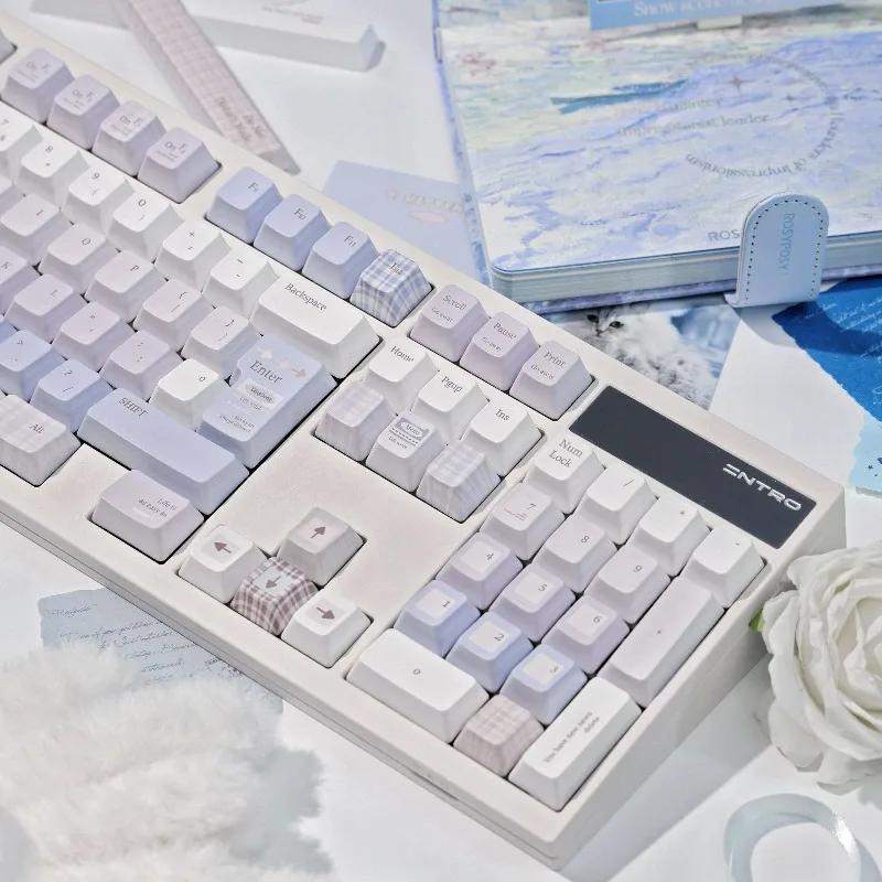 Blue-white Transition Theme Keycaps Set Customized PBT Sublimation FC Profile Keyboard Cap for Mechanical Keyboard Accessories