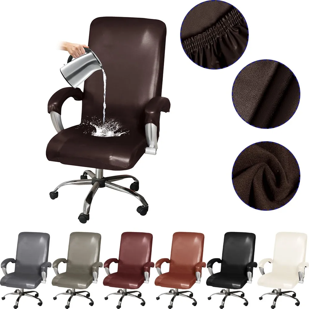 

Эластичный поворотный чехол для компьютерного стула из искусственной кожи, водонепроницаемые мягкие чехлы для офисных стульев, однотонные чехлы на сиденья для кресел, чехол