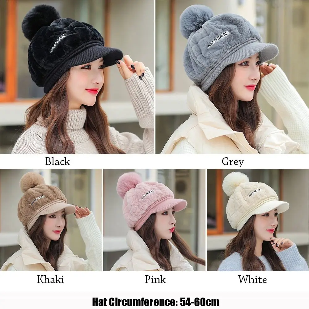 Peaked Cap White Duck Tongue Cap Winter Fluffy Plush Hat Thick Fur Faux Caps Head Warmer Outdoor Visors Women Girl Peaked Cap