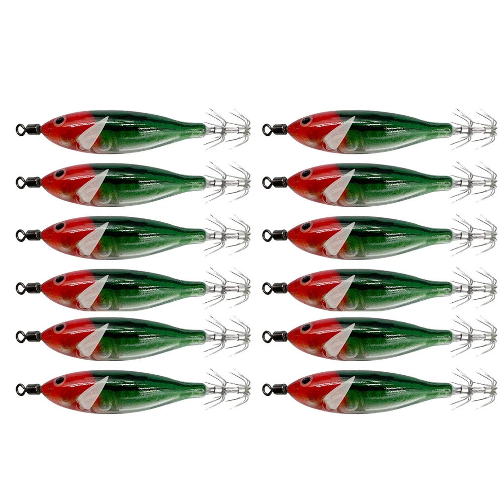 12pcs/set 8cm/ 5.7g Shrimp Luminous Squid Jig Hook Fishing Lures Sea Fishing Accessories Artificial Bait Octopus Lure