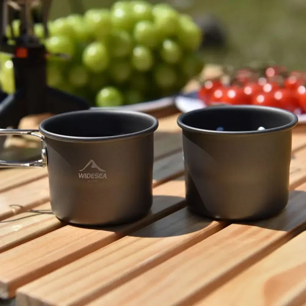 Widesea Outdoor Coffee Tea Holder Ultralight Foldable Handle Picnic Water Cup Camping Mug Mug Pots Titanium Tableware