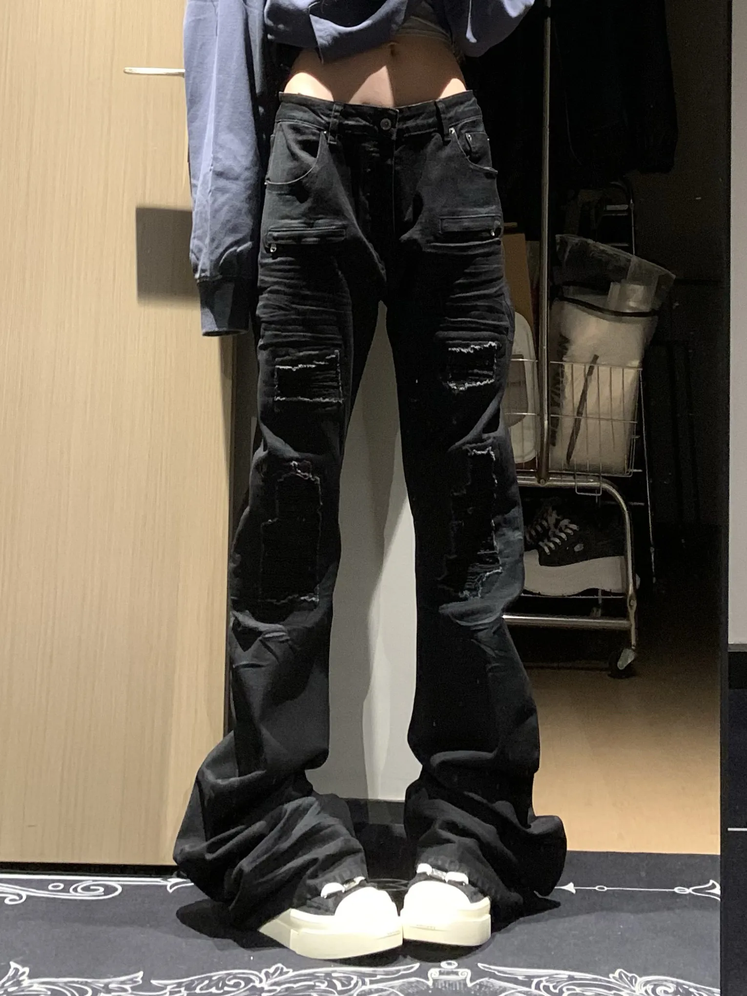 Retro American High Street Destroyed Denim Jeans Women's Loose Casual Straight Leg Wide Leg Long Pants Vintage Washed Jeans